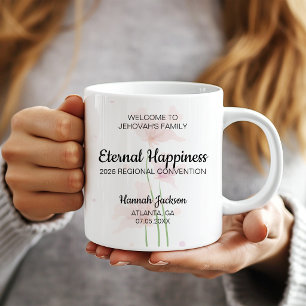 Ewige Glückseligkeit JW-Taufe mit rosa Blumen Kaffeetasse
