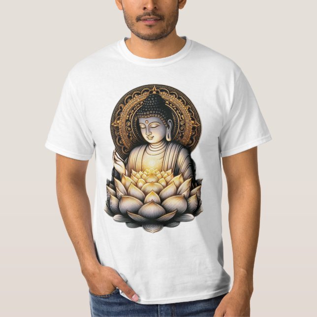 "Ewige Gnade: Buddha mit Sacred Lotus" T-Shirt (Vorderseite)