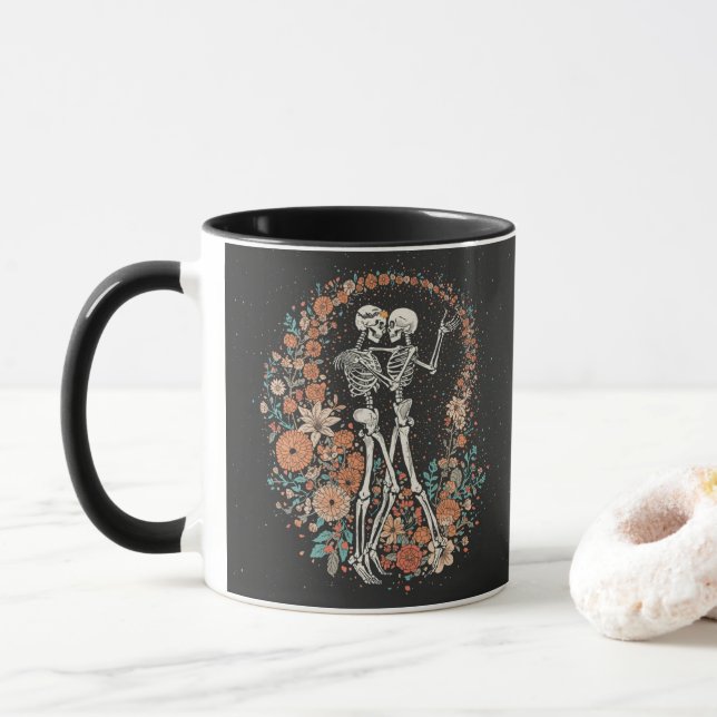 Ewige Liebe Skelette Kaffeetasse Romantisch Gothic (Mit Donut)