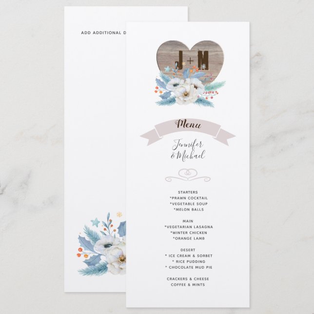Ewige Liebe Weiße Blume Hochzeit MENU KRAFT Einladung (Vorne/Hinten)