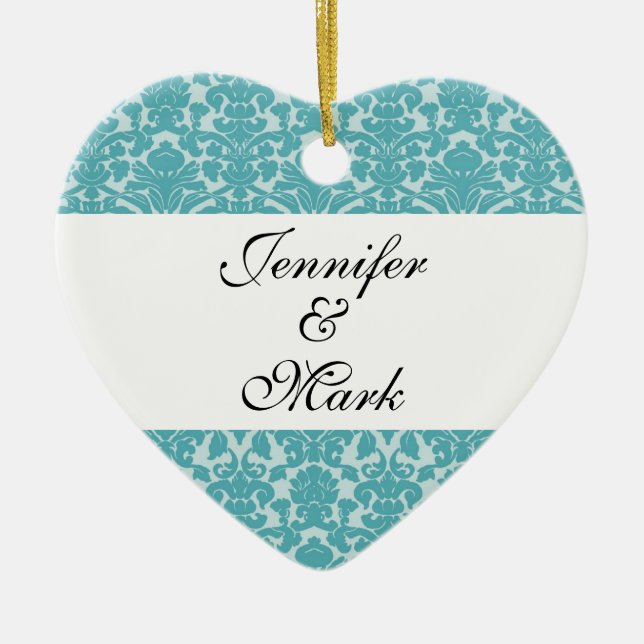 Ewige Liebe zum Bratrobinblauen Damastengestein Keramik Ornament (Vorne)