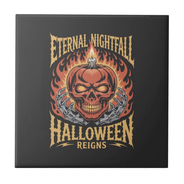 Ewige Nacht Halloween-Totenkopf-Kürbis Fliese (Vorderseite)