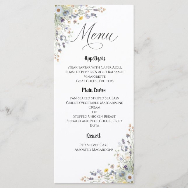 Ewige Wildblumen-Hochzeitsmenü Menükarte (Vorderseite)