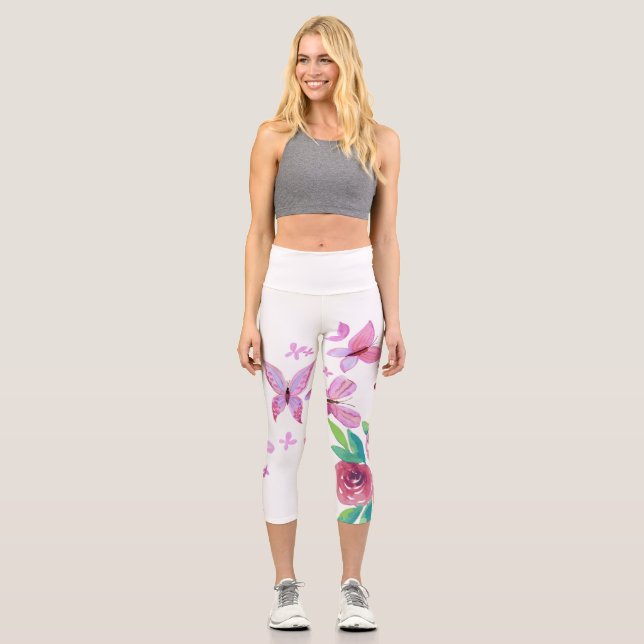 Ewiger Blossom: Radiante Rose im Blut Capri Leggings (Vorderseite)