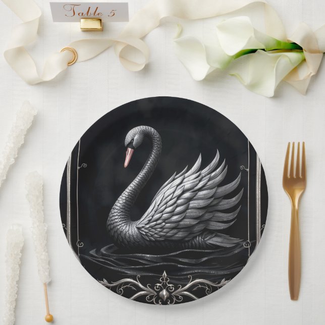 Ewiger Schwan der Liebe, für immer beginnt hier. Pappteller (Hochzeit)