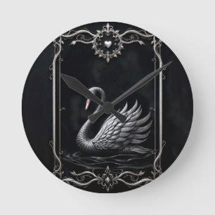 Ewiger Schwan der Liebe, für immer beginnt hier.  Runde Wanduhr