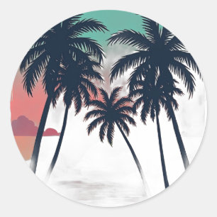 Ewiger Sommer Vaporwave Tropischer Sonnenuntergang Runder Aufkleber