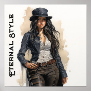 Ewiger Steampunk-Stil Junge Frau Vintage Poster