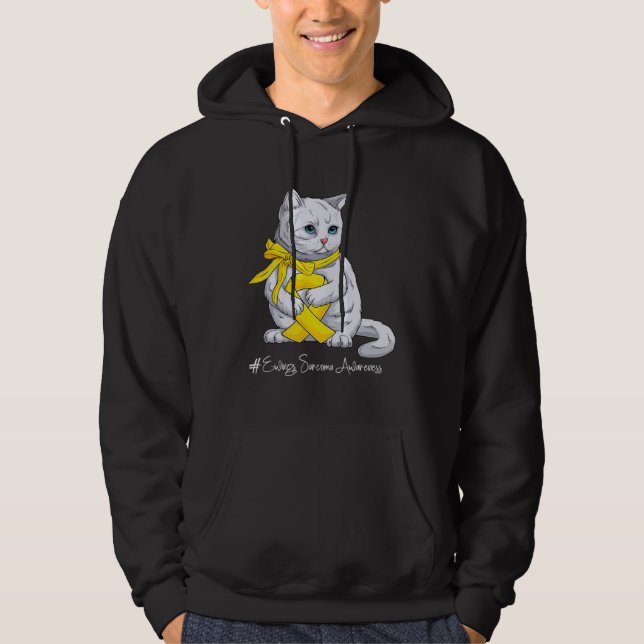 Ewings Sarcoma Awareness Month Yellow Ribbon Cat Hoodie (Vorderseite)