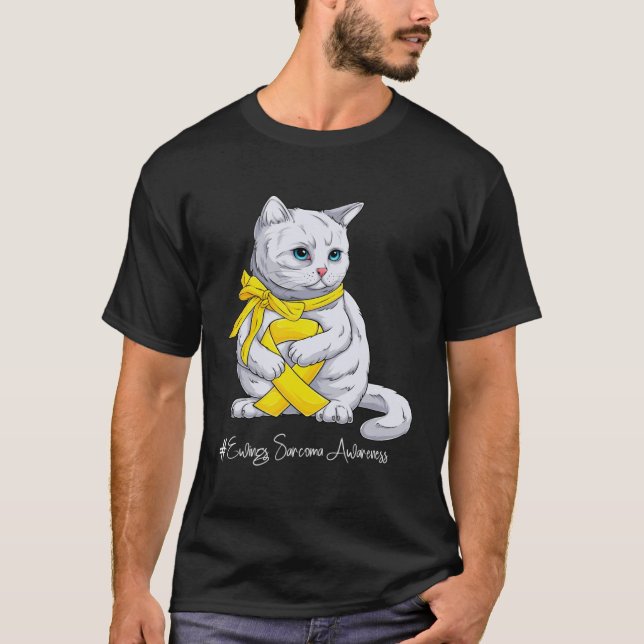 Ewings Sarcoma Awareness Month Yellow Ribbon Cat T-Shirt (Vorderseite)