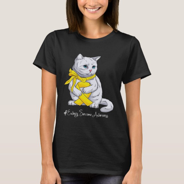 Ewings Sarcoma Awareness Month Yellow Ribbon Cat T-Shirt (Vorderseite)