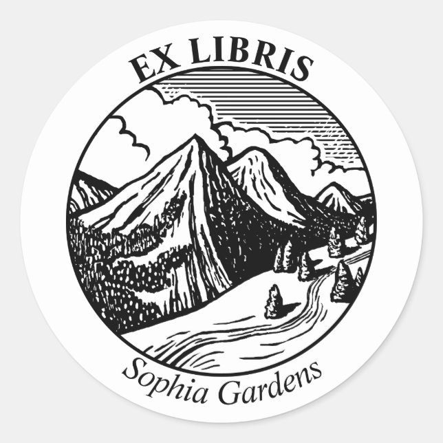 Ex Libris - Alpenlandschaft Runder Aufkleber (Vorderseite)