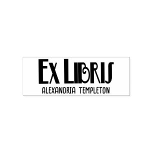 Ex Libris Art Deco Vintager Name der Textbibliothe Permastempel
