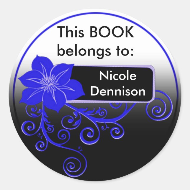 Ex Libris Aufkleber (floralblau) (Vorderseite)