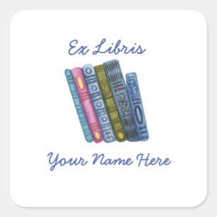 Ex Libris Blue Buchzeichen Quadratischer Aufkleber