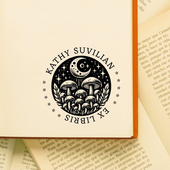 Ex libris Buchstempel mit Pilzen Gummistempel (Von Creator hochgeladen)
