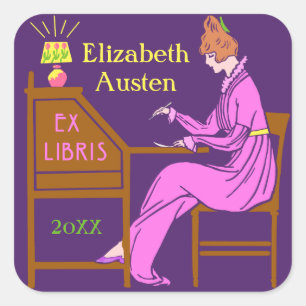 Ex Libris Buchzeichen Deko Lady Schreibtisch Custo Quadratischer Aufkleber