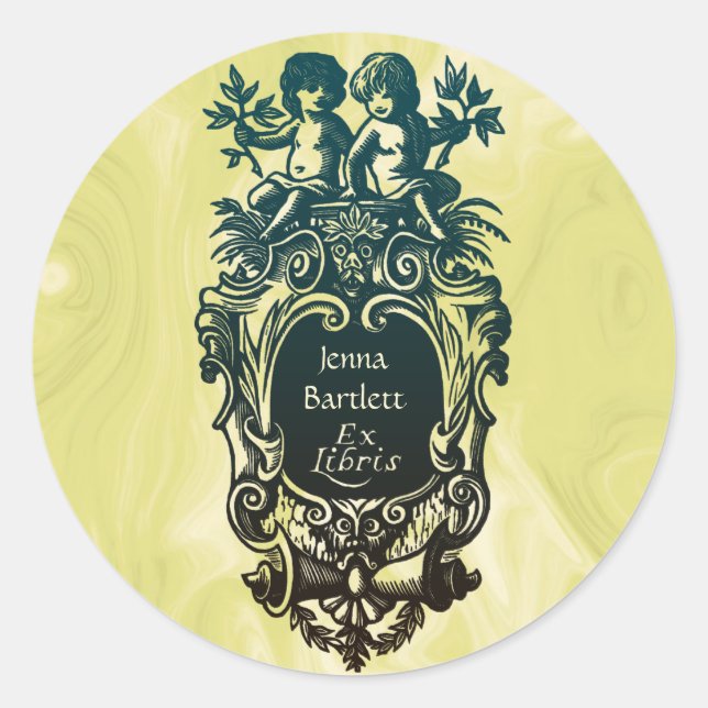 Ex Libris Cartouche & Cherubs Sticker (Vorderseite)