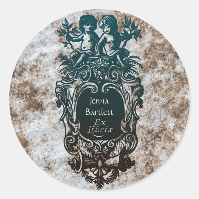 Ex Libris Cartouche & Cherubs Sticker (Vorderseite)