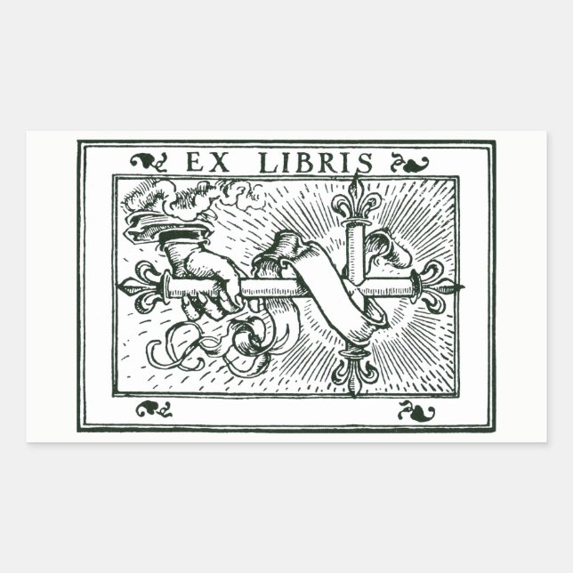 Ex Libris Fleur De Lys Cross Rechteckiger Aufkleber (Vorderseite)