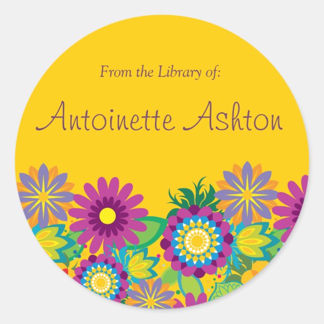 Ex Libris floral Label Runder Aufkleber (Vorderseite)