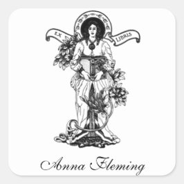 Ex Libris Frau mit Buch Quadratischer Aufkleber