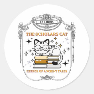 Ex Libris Gelehrtenkatze Dark Academia Vintage Büc Runder Aufkleber