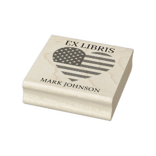 EX libris Herz Amerika-Flagge in Exlibris-Biblioth Gummistempel