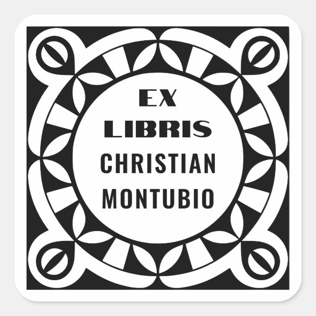 Ex Libris individuelle Buchschildchen - Geometrisc Quadratischer Aufkleber (Vorderseite)
