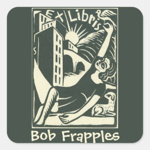 Ex Libris Lady mit einem Vogel Quadratischer Aufkleber