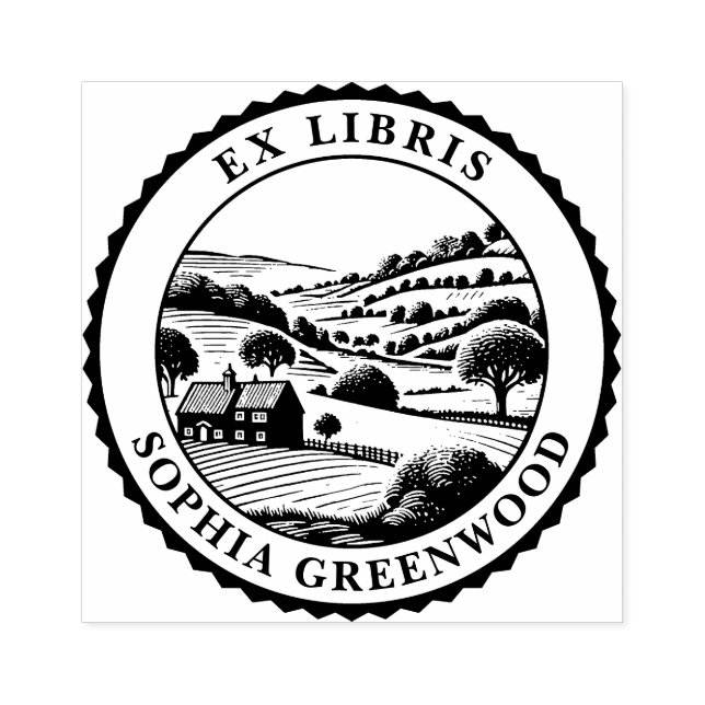 Ex Libris - Landschaft des ländlichen Raums 07 Gummistempel (Prägung)