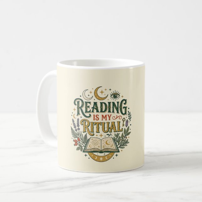 Ex Libris Lesen ist mein Ritual Buch Celestial Kaffeetasse (Vorderseite Links)