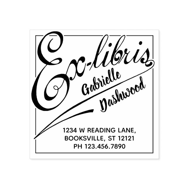Ex Libris Library of Buchzeichen Bold Typografy Gummistempel (Prägung)