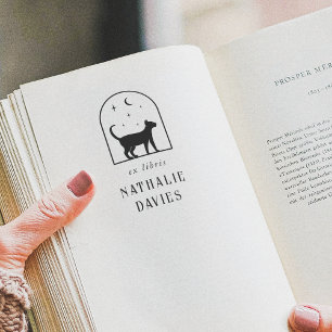 Ex Libris Magic Moon Stars & Cat Library Book Permastempel