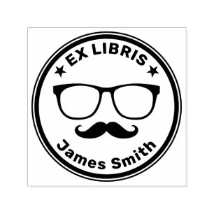 Ex Libris mit Brille und Schnurrbart   HIPSTER Permastempel