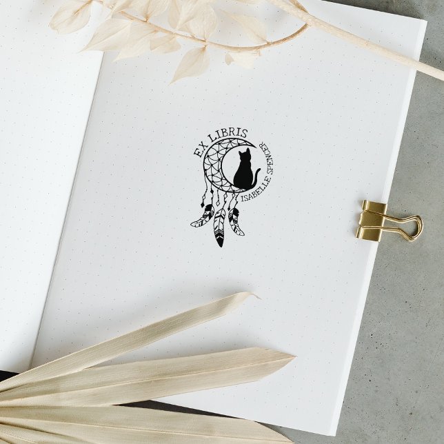Ex Libris Mystic Cat, Moon Dream Catcher Book Gummistempel (Von Creator hochgeladen)