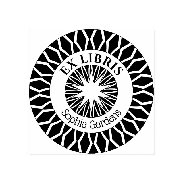 Ex Libris Mystical Star Burst v6 Gummistempel (Prägung)