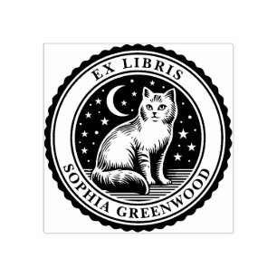 Ex Libris - Nocturnal Cat Gummistempel