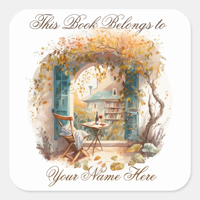 Ex Libris Personalisiertes Buchzeichen Quadratischer Aufkleber (Vorderseite)