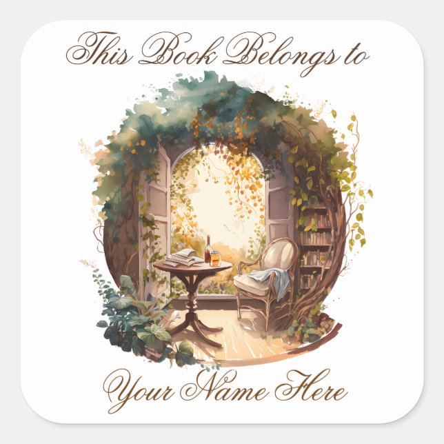 Ex Libris Personalisiertes Buchzeichen Quadratischer Aufkleber (Vorderseite)