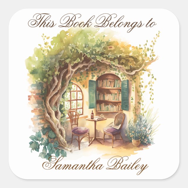 Ex Libris Personalisiertes Buchzeichen Quadratischer Aufkleber (Vorderseite)