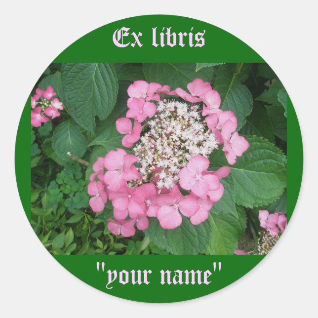Ex Libris Pink Hydrangea Stickers zum Anpassen (Vorderseite)