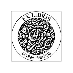 Ex Libris - Rose Zeichnend Selbstfarbige Briefmark Gummistempel