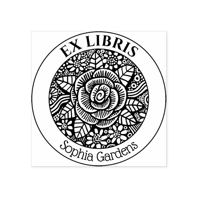Ex Libris - Rose Zeichnend Selbstfarbige Briefmark Gummistempel (Prägung)