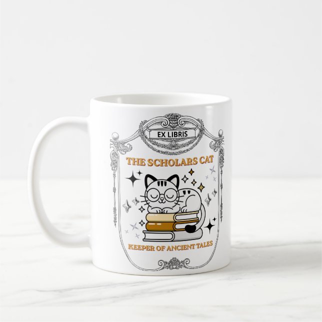 Ex Libris Scholar Cat Dark Academia Kaffeetasse (Links)