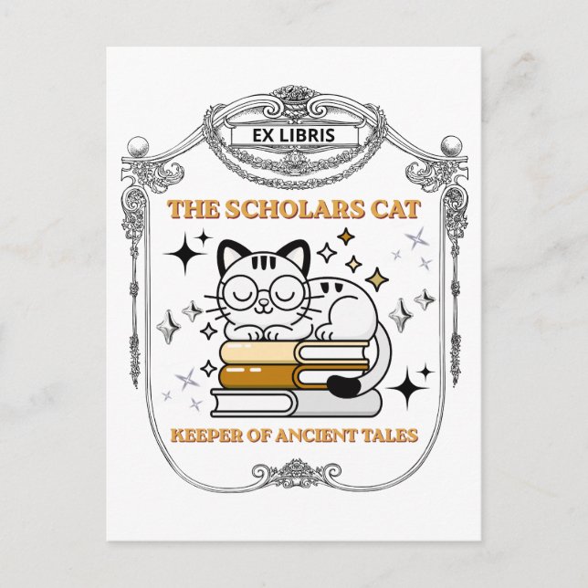 Ex Libris Scholar Cat Dark Academia Postkarte (Vorderseite)