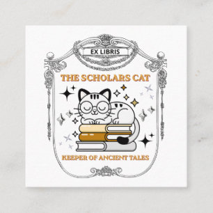 Ex Libris Scholar Cat Dark Academia Quadratische Visitenkarte