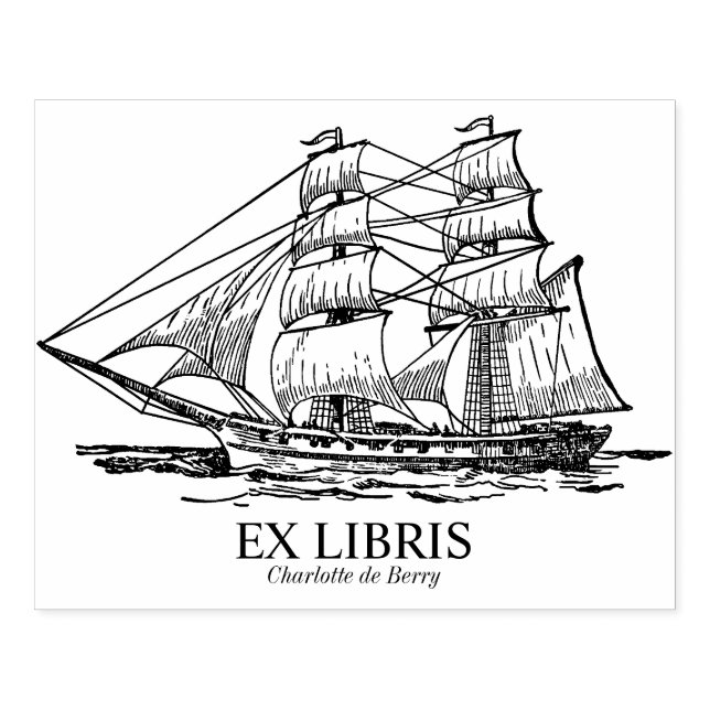 Ex Libris - Segelschiff (Brig) Gummistempel (Prägung)