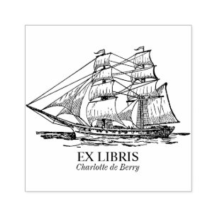 Ex Libris - Segelschiff (Brig) Gummistempel