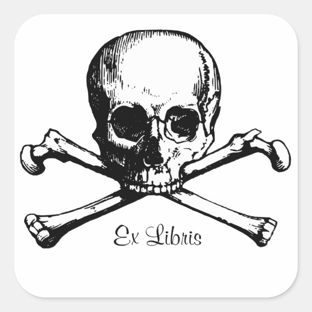 Ex Libris Skull Buchzeichen Quadratischer Aufkleber (Vorderseite)